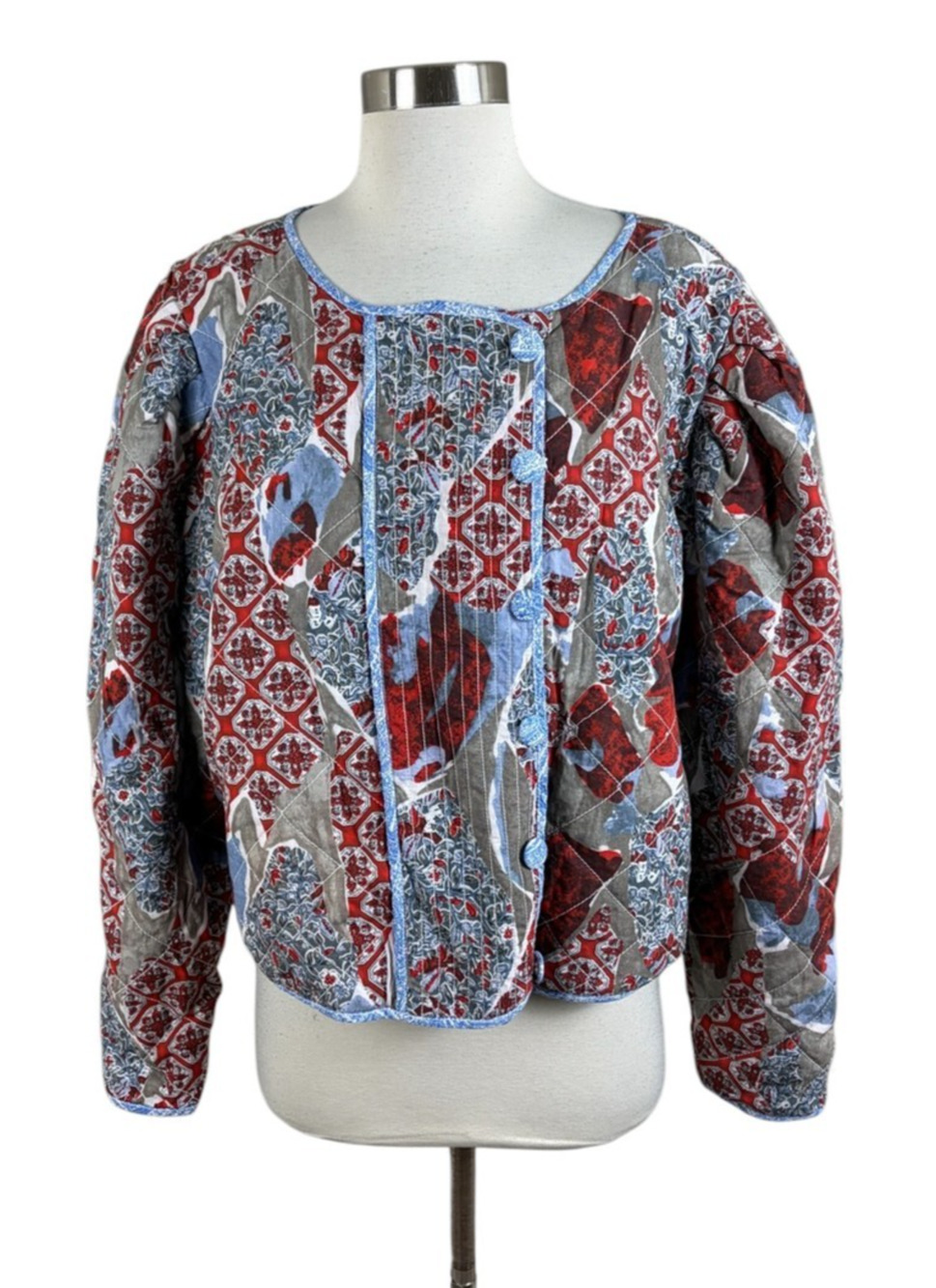 Anthropologie Llani Puff-Sleeved Patchwork Quilted Jacket Boho Size M